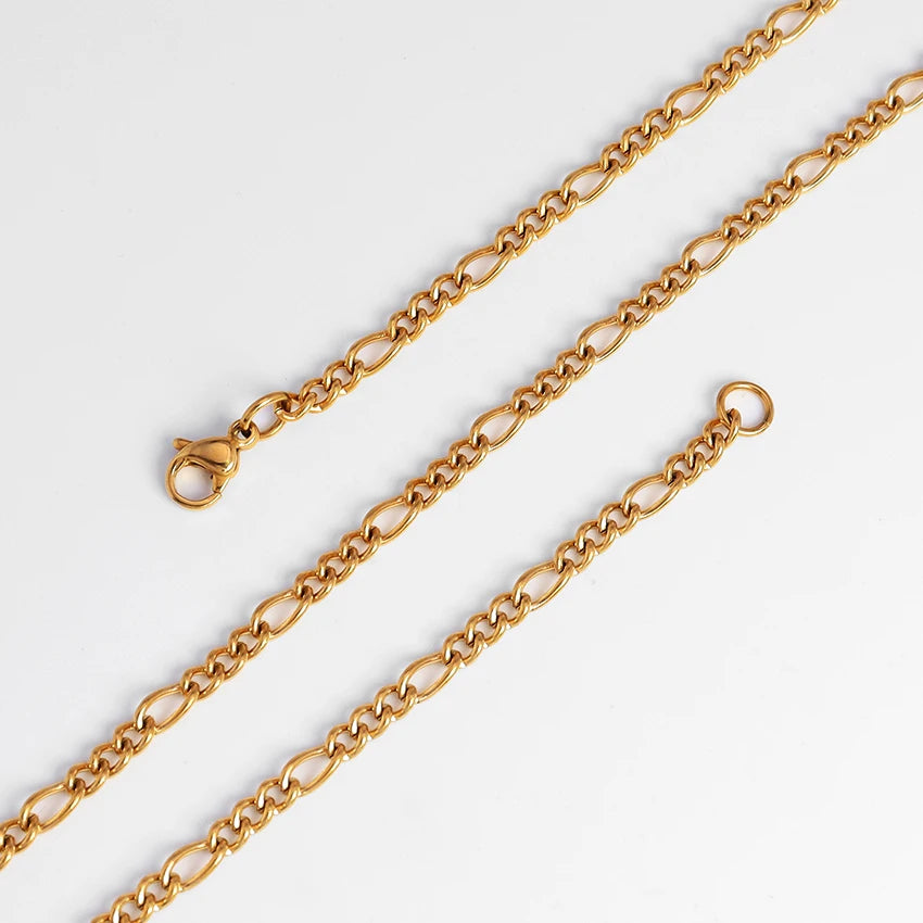 18k Gold Plated Chains Stainless Steel 3mm Sleek Figaro Necklace Women Dainty NK Chain Figaro Chain Necklace Waterproof Jewelry