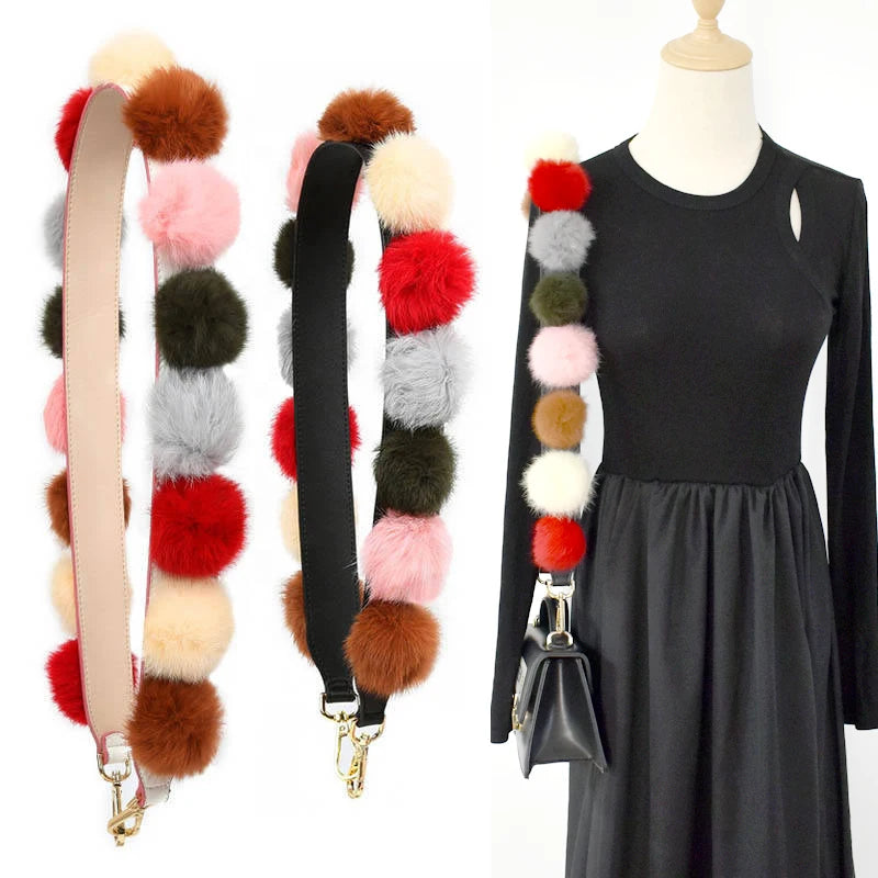 For B-S038 New Leather High-quality Fur Ball Shoulder Fashion Messenger Dual-use Belt