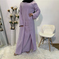 Muslim Women Solid Color Long Dress Middle East Islamic Ladies Ethnic Clothing Plain Crew Neck Modest Abaya Dress