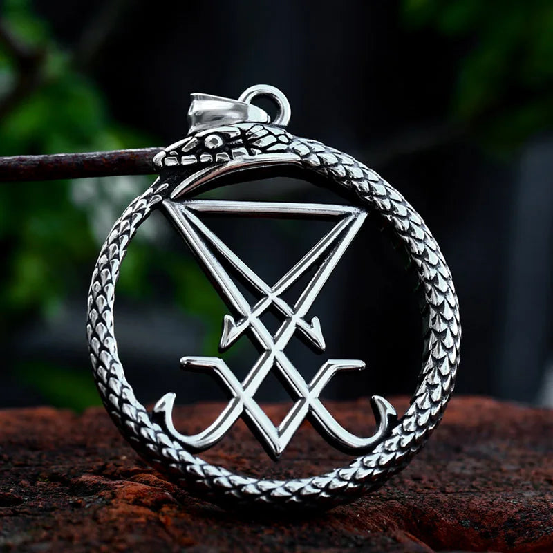 SS8-1134P Unique Design Stainless Steel Round Snake Lucifer Satan Signet Pendant Cool Jewelry for Men Wholesale