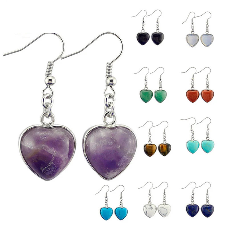 Wholesale Heart Shaped Natural Gemstone Crystal Stone Dangle Earring for Women Jewelry Earrings