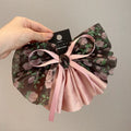 IVANHOE Korean New Style Chiffon Fabric Hair Ring Simple Floral Print Bowknot Elastic Big Scrunchies for Women