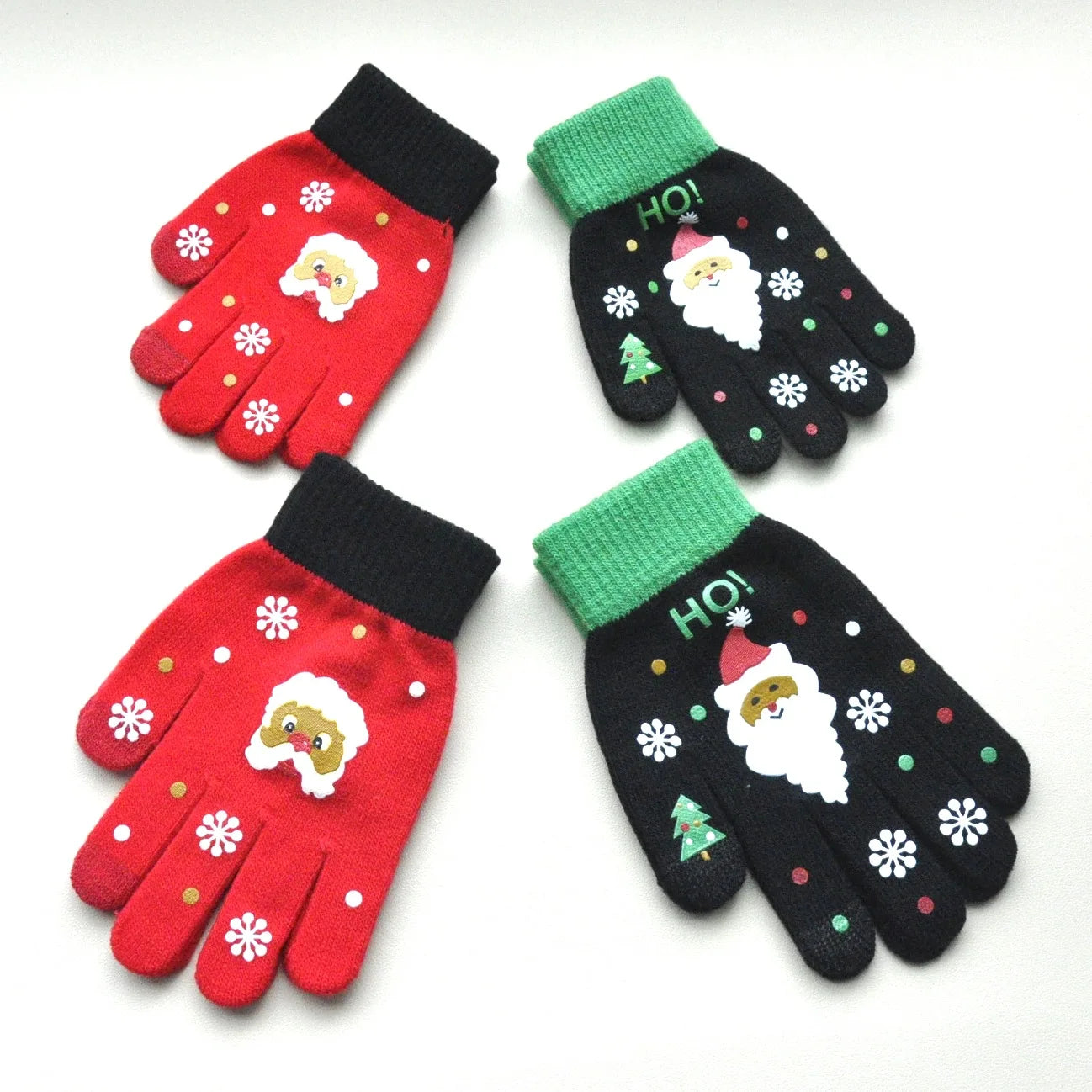 Christmas Gloves Touchscreen Santa Claus & Snowflakes Printing Mittens Warm Knit Gloves for Adult and Kids