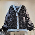 Boutique wholesale 2025 autumn new fashionable V-neck loose splicing denim long sleeved women's jacket