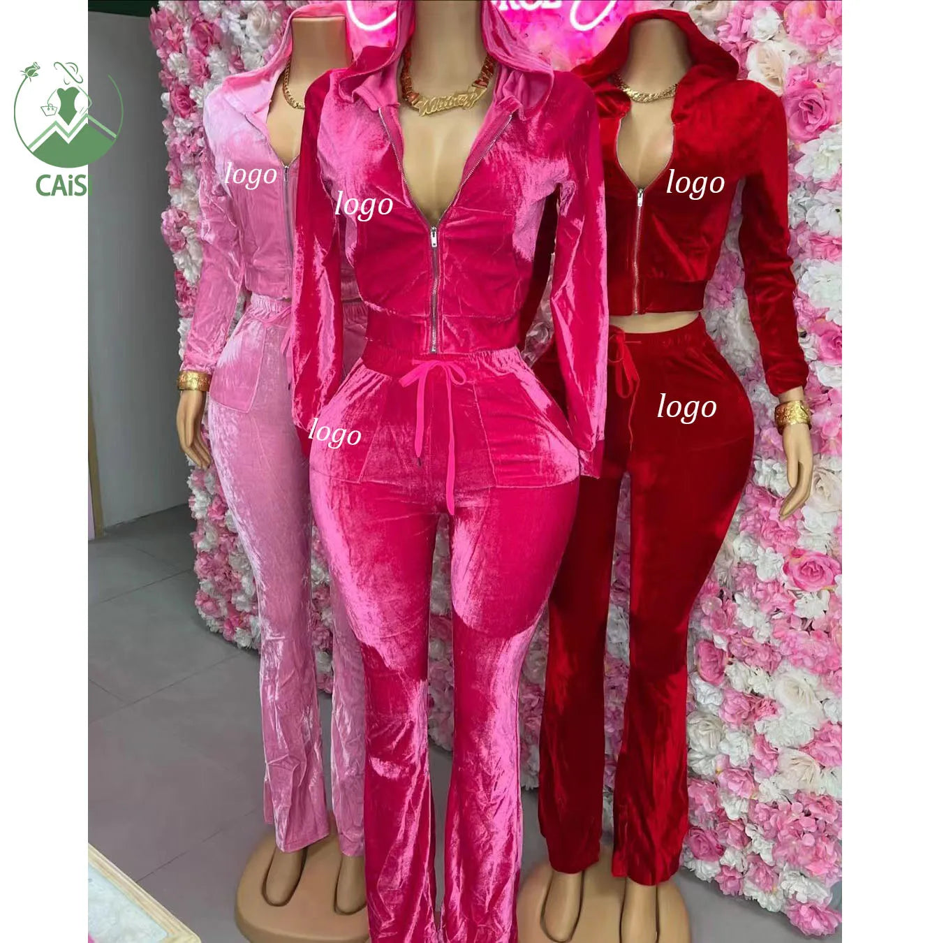 Custom Rhinestone Women's Velvet Tracksuit Set Velour Crop Hoodie Flare Pants Jogging Set Women Loungwear Two Piece Set Clothing