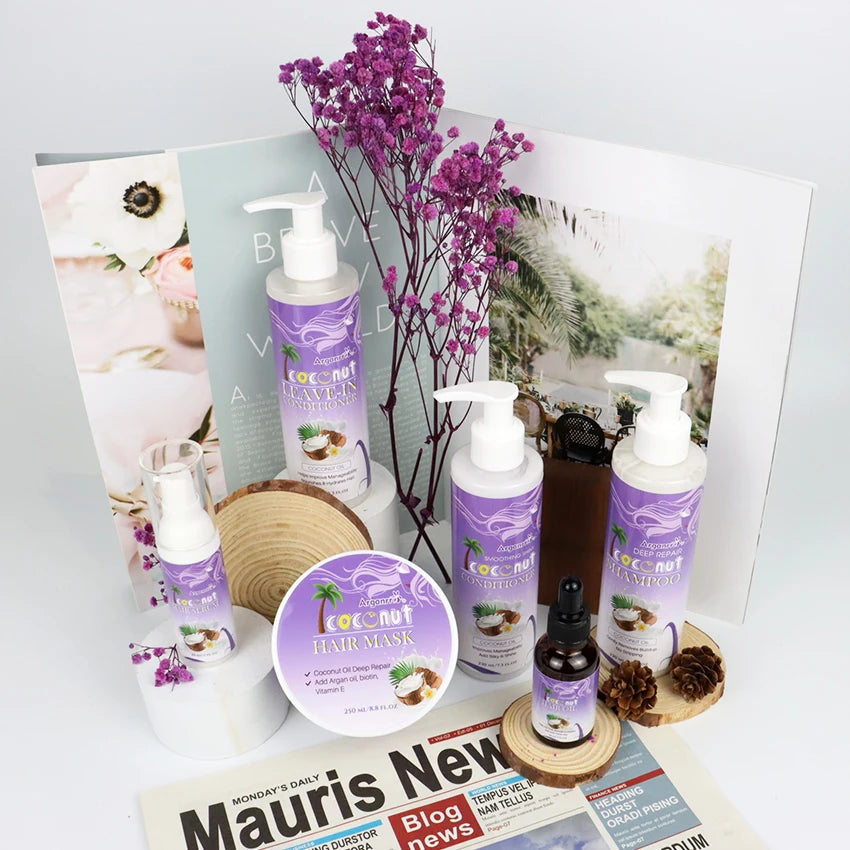 Private Label African American Hair Care Products Coconut Oil Care Set for Daily Damage Repair