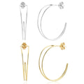 FUAMAY Aretes De Plata 925 Silver Double Layer Thin C-shaped Earring Hoops Big Thin Hoop Earrings