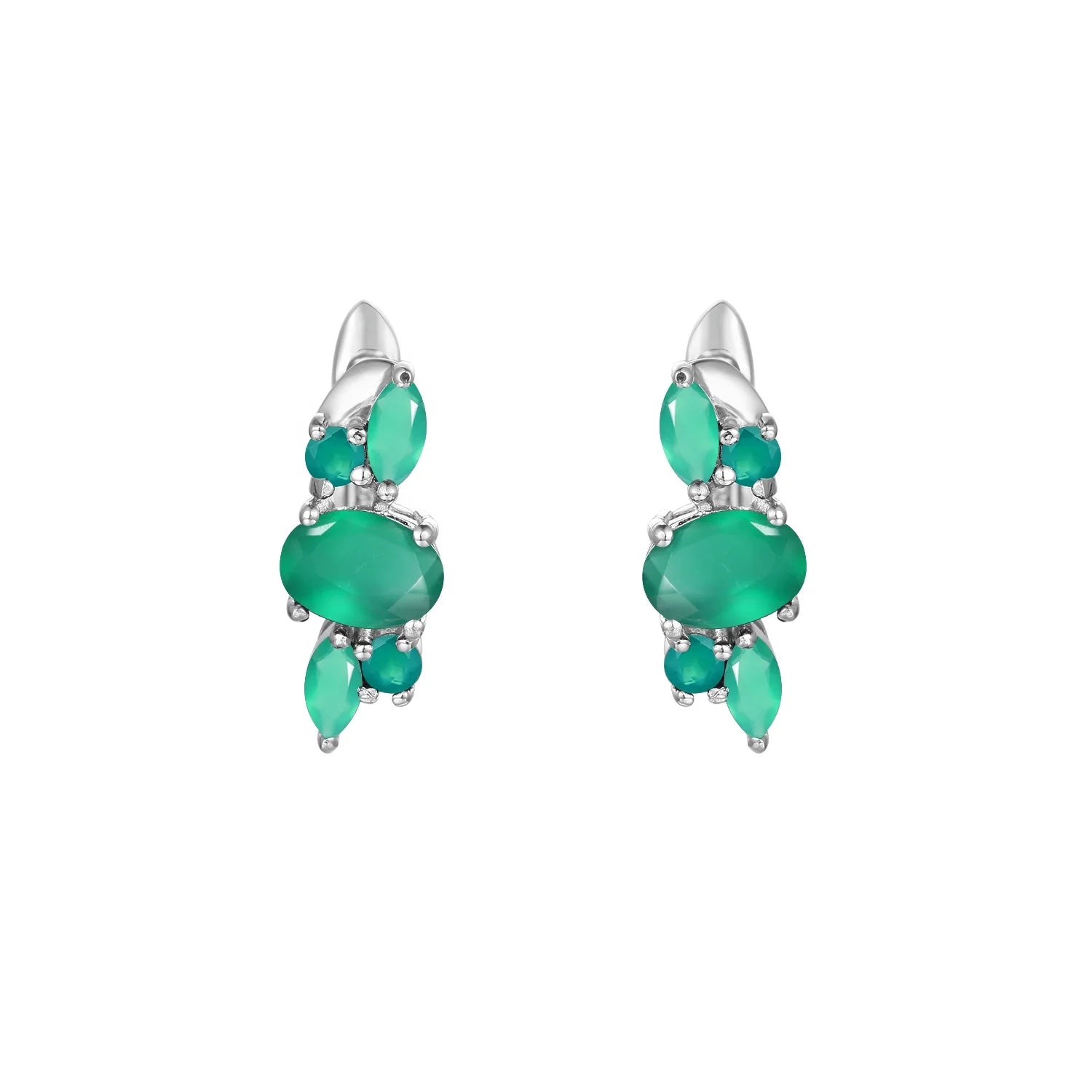 Customize Fashion Earrings 925 Silver Natural Green Agate Women Earring English Lock Party Earrings