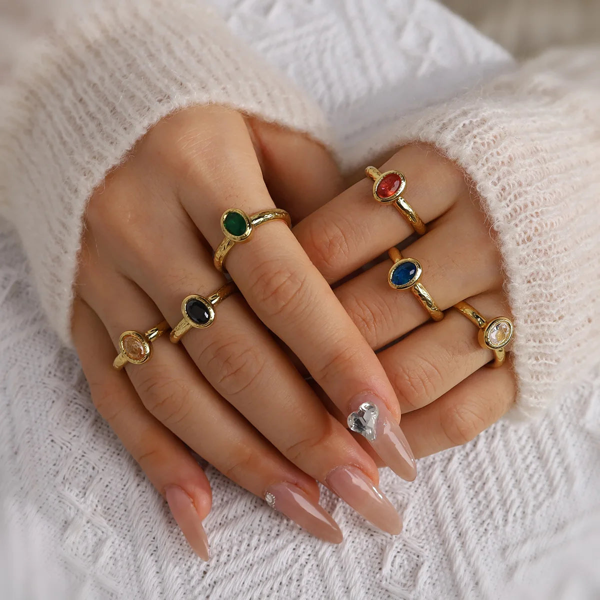 Wholesale 18K Gold Stainless Steel Adjustable Titanium Open Gemstone Rings Fashionable Classic Jewelry for Girls Non-Tarnish