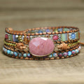 Popular Beaded Bracelet for Women Jewelry Natural Gemstone Rhodonite Handwoven Bohemian Multi-layered Wrap Bracelet