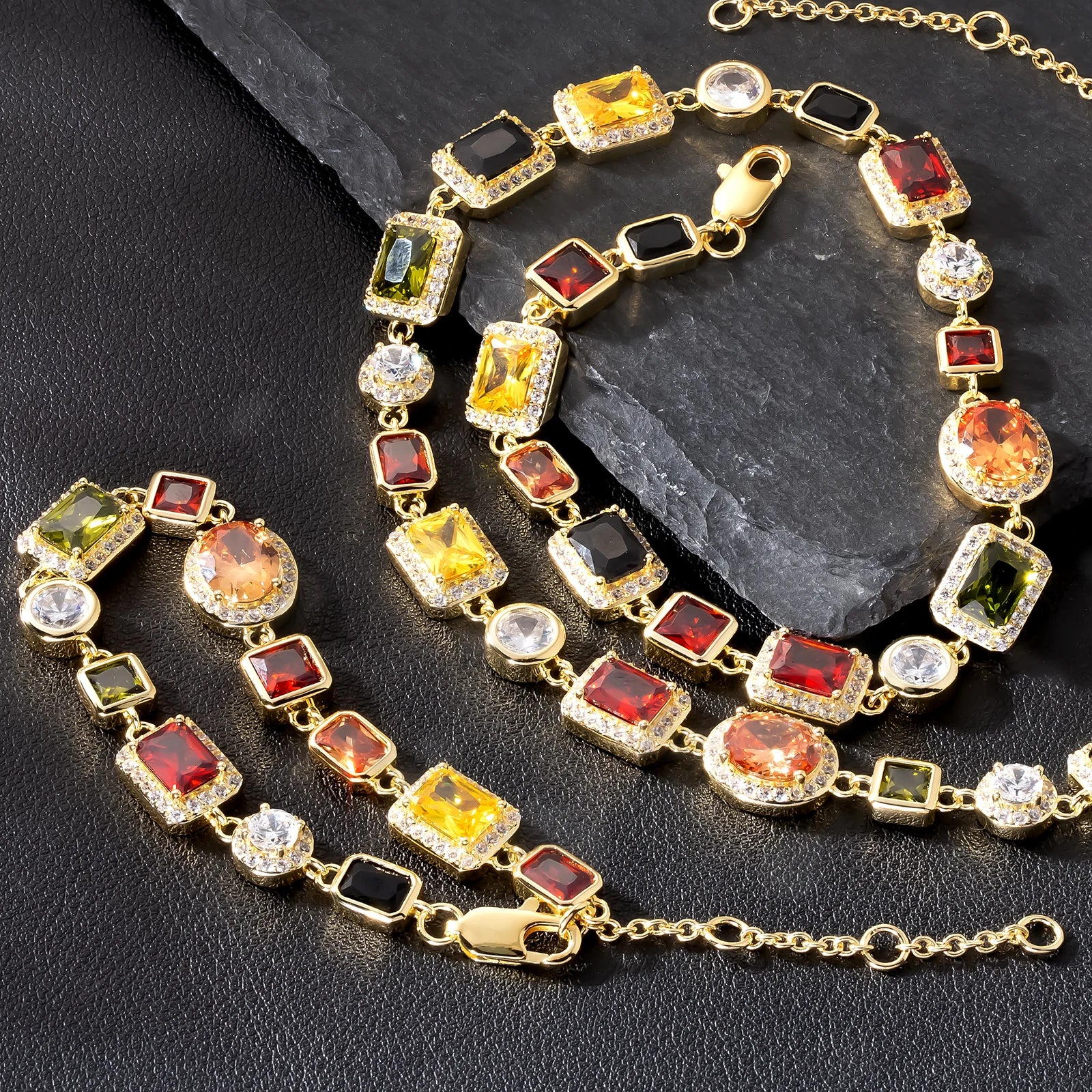 Multi Color Gemstone Beaded Necklace Rainbow Motley Choker Women Jewelry Zirconia Tennis 18K Gold Colorful Gem Stone Men Chain