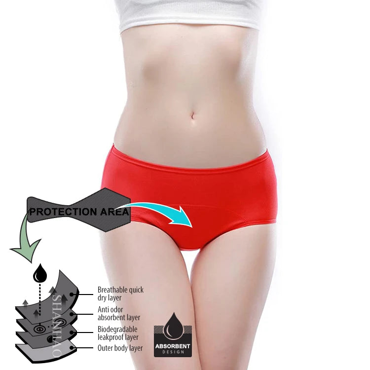 Shanhao OEM Mid Waist Bamboo Culottes Menstruales Panties High Cut Leakproof Cotton for Period Underwear for Women Hipster Style