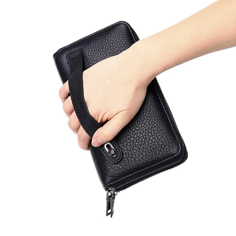 Wholesale Men Long Wallet Genuine Leather with Wristlet Cell Phone Money Purse Card Holder Wallet Leather Men Clutch Bag Purse