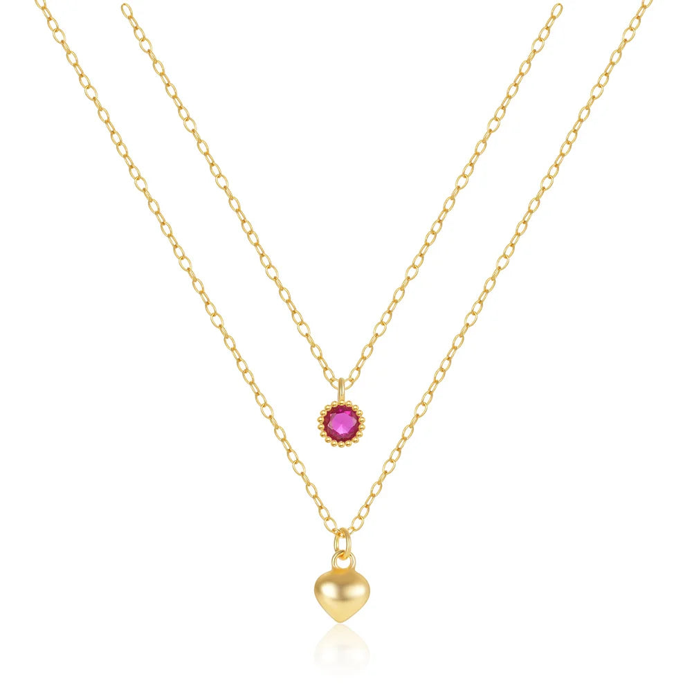 Fashion Jewelry Necklace 925 Sterling Silver Heart Pendant Necklace Round Zircon Double Layer Gold Plated Necklace Women