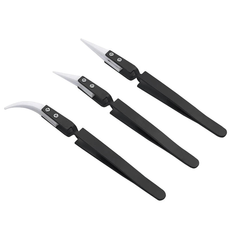 Anti-Static Ceramic Tweezers Stainless Steel Tweezers Straight Curved Tip Precision Tweezer