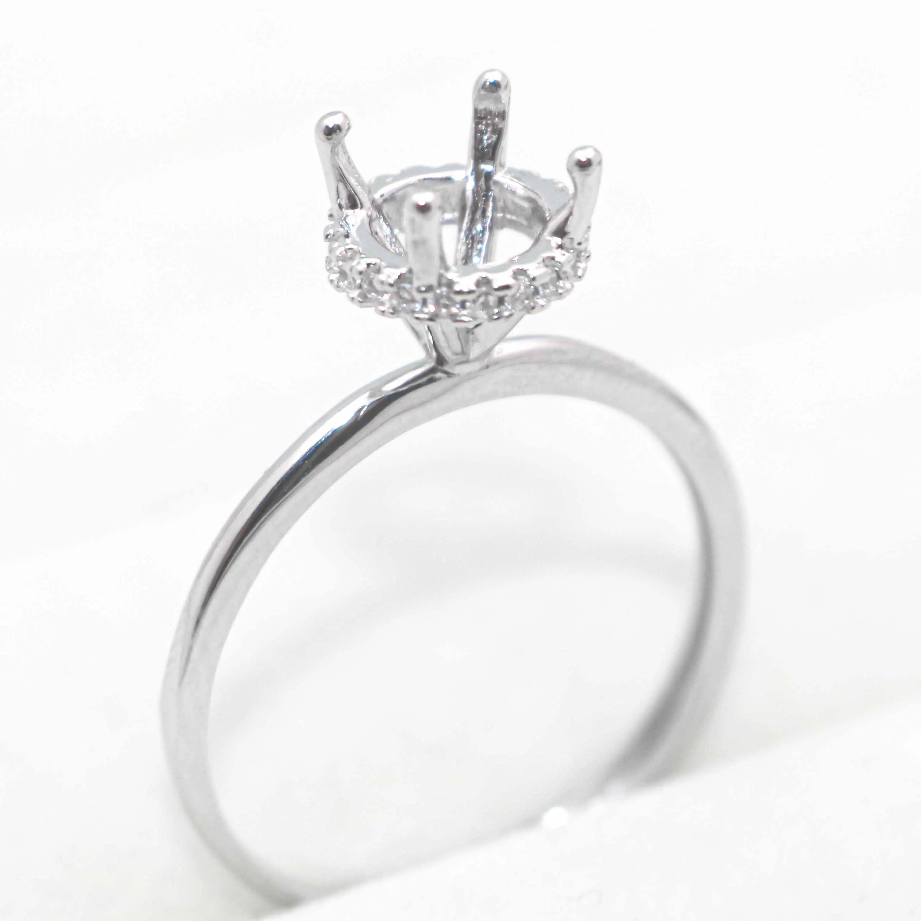 Sterling Silver 8mm/2CT Semi Mount Ring Frame Blank Claw Setting Base Holder Without Main Stone for Moissanite Diamond DIY Inlay