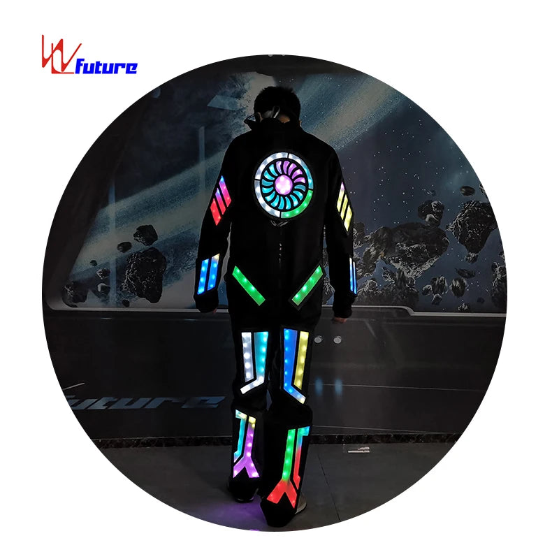 Majorette LED Light Tron Dance Suits Performance Wear Festival Clothing Dance Costumes Hip Hop Adults Luminous T/T Black 1 Piece