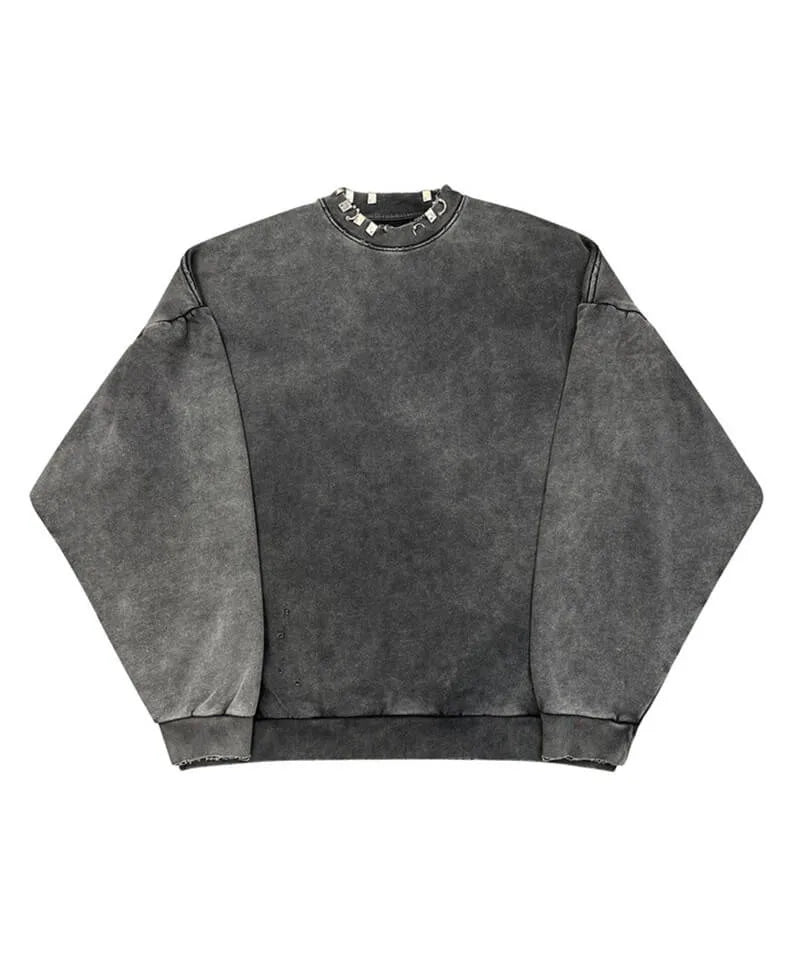Custom Distressed Vintage Wash Heavyweight Sweatshirt Custom Logo Men's Sweatshirt