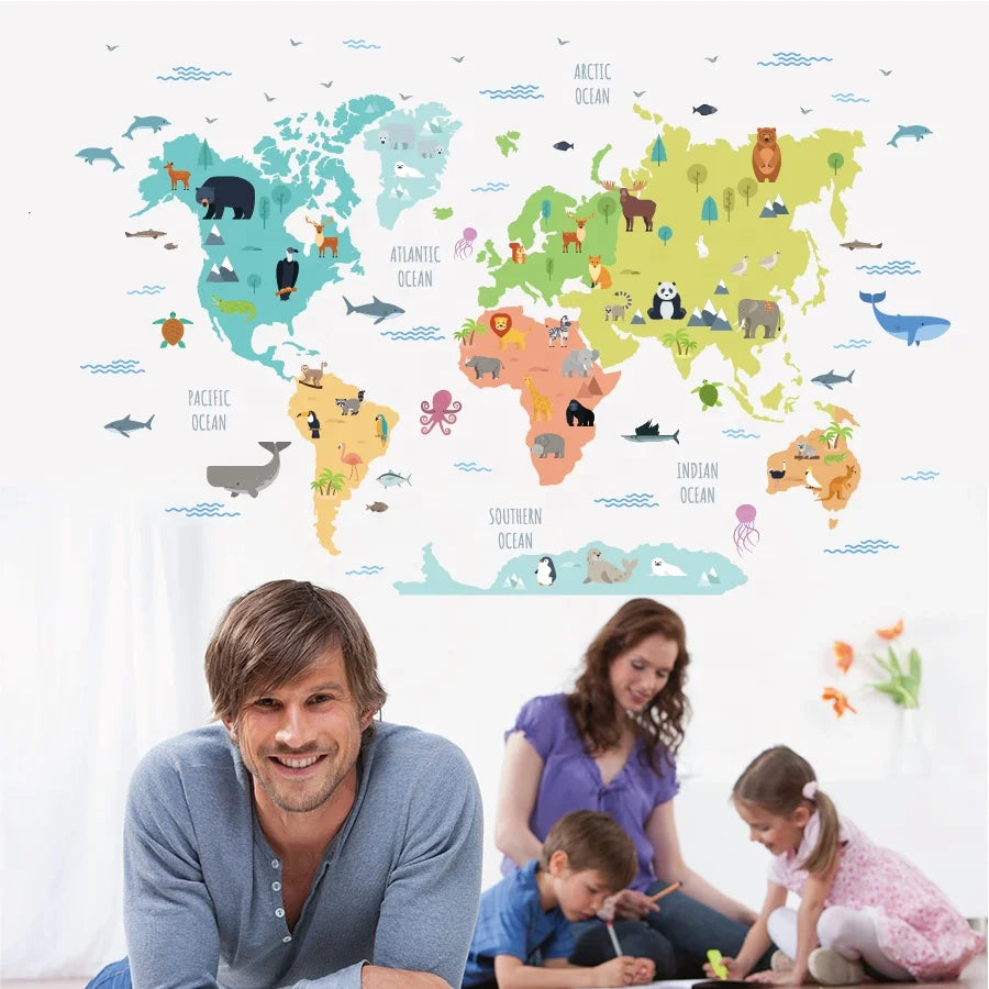 Wholesale Easy to Remove Self Adhesive World Map Kids Room Removable Wall Sticker