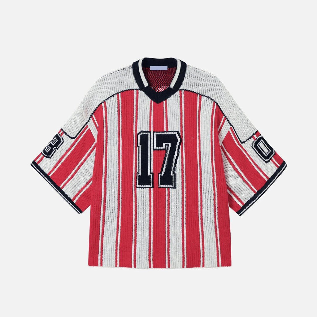 Custom  Women's V-Neck Jacquard Pullover Top Y2K Retro Knit Soccer Jersey Oversized Streetwear Sweater Knitwear