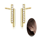 Wholesale NEW Shiny Gold Plated on 925 Silver Double Bar Stud Earring Cubic Zirconia Bling Geometric Strip Stick Rod Ear Studs