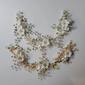 SLBRIDAL Handmade Rhinestones Ceramic Flower Crystal Pearls Bridal Headband Hair Vine Wedding Hair Accessories Women Jewelry