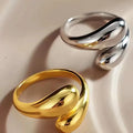 S925 Sterling Silver Ring Cold Wind Minimalist Glossy Water Drop Cuff Ring Temperament Silver Female Ring