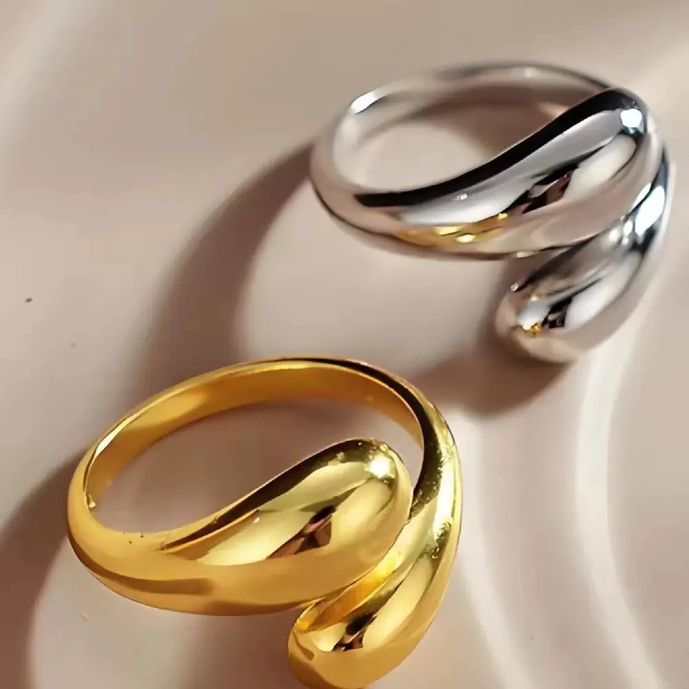 S925 Sterling Silver Ring Cold Wind Minimalist Glossy Water Drop Cuff Ring Temperament Silver Female Ring