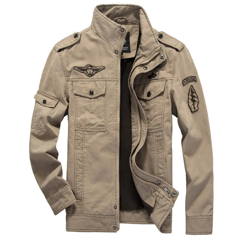 Hot Sale Men's Slim Fit Cotton Bomber Jacket Industrial Casual Coat Oversize Stand Collar Hooded Pocket Hiking Motorcycling