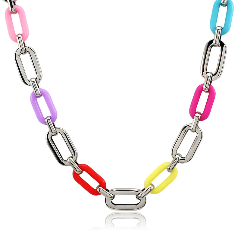 New Fashion Design DIY Color Pendant 316L Silver Plated Acrylic Chain Necklace Jewelry for Women