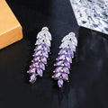 Fashion Summer Style Jewelry Purple Cubic Zircon Crystal Austrian Long Leaf Dangling Drop Earrings for Women Accessories