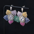 Luxury Bling Full Zircon Multicolor Flower Designer Earrings for Women Dainty Statement Earrings