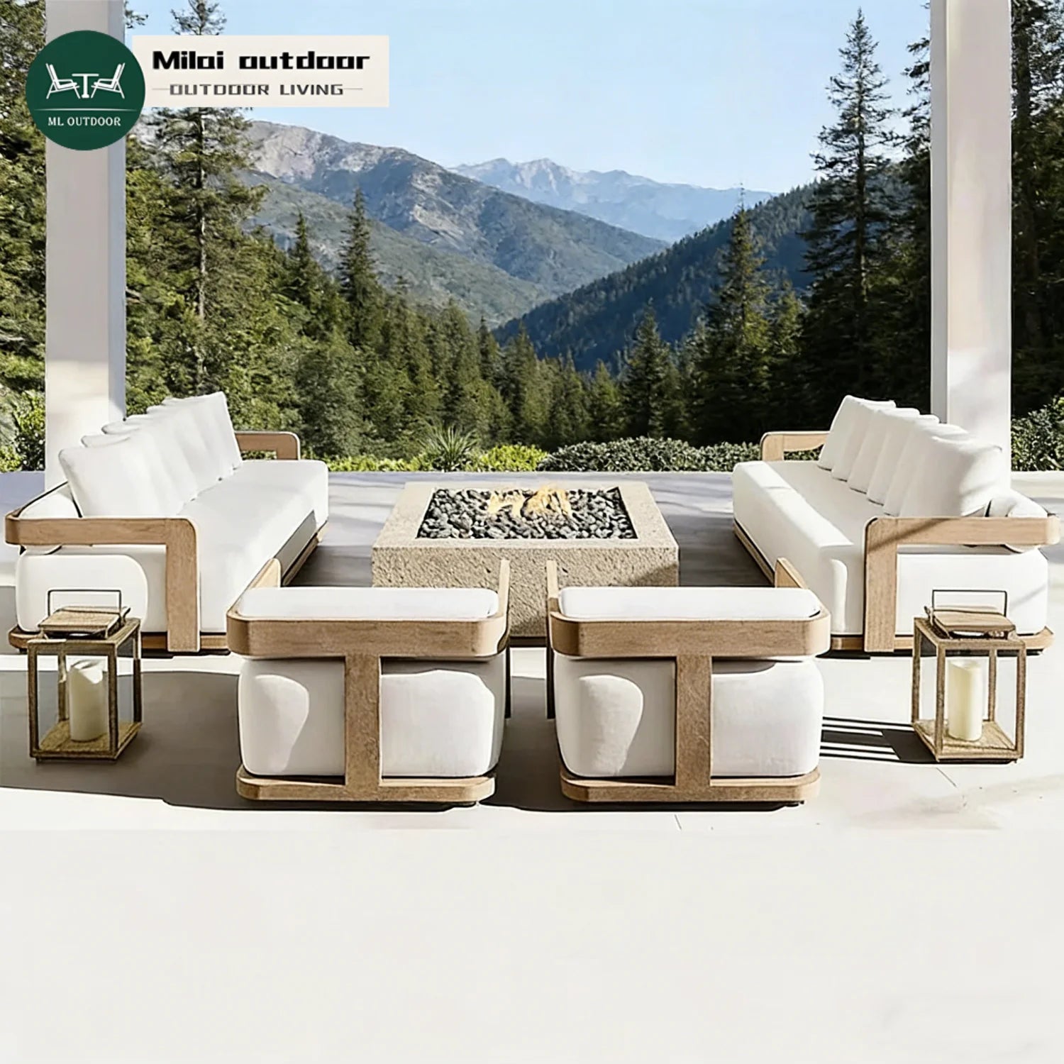 Resort Garden Sets Weather-Resistant Teak Outdoor Wood Furniture Patio Furniture Set Including Garden Sofas for Restaurants