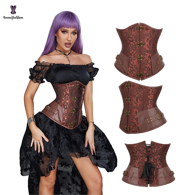 Heavy Duty Chest-Curvy Bustier Women's Plus Size S-xxxxxxl Under Clothes Bodice Brown Waist Corset 12 Steel Boned