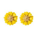 Hot Retro Cute Metal Rhinestone Female Jewelry Green Pink Daisy Flower Stud Earrings for Women