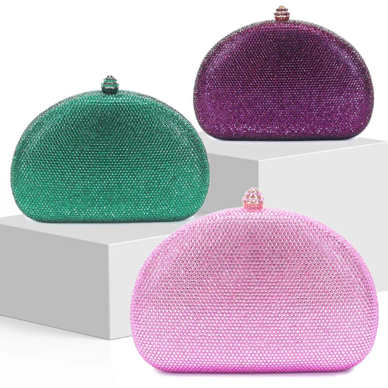 New Design Africa Rhinestone Colorful Elegant Ladies Crystal Clutch  Evening Rhinestone Party Metal Box Chain Bling Shoulder Bag