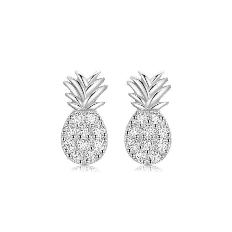 ED2977 925 Sterling Silver Arrival Pineapple Stud Earrings Cute Delicate Dainty Synthetic CZ Cubic Zirconia Pineapple Earrings