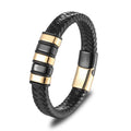 MECYLIFE Two Tones Gold Black Magnetic Clasp Genuine New Leather Bracelet for MEN