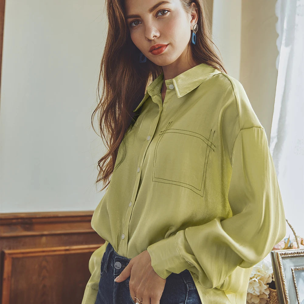Casual Blouse Women's Shirts Tops Champagne Tie Collar Elegant Fall Spring New Design Turn-down Office Lady Long for Women