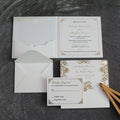 Luxury Deboss Flower Bi Fold Design Gold Foil Hardcover Luxury Wedding Invitation Cards With RSVP Cards Menu Cards