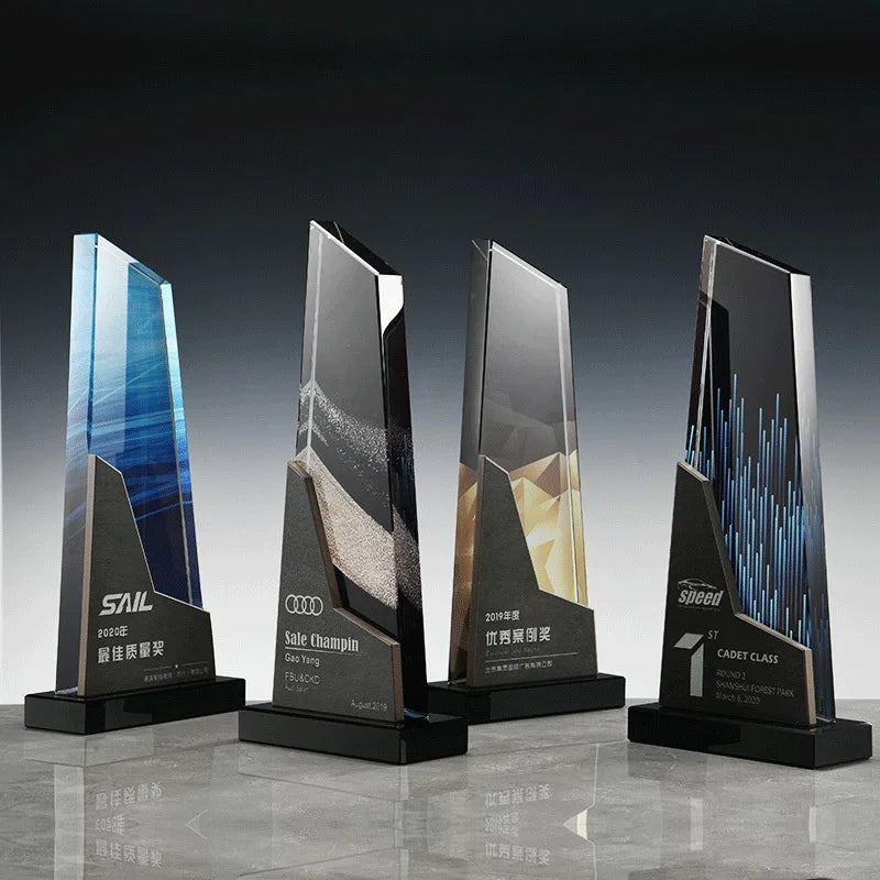 Personalized Printing Optical Crystal Glass Marble Trophy with Black Base MH-J0092
