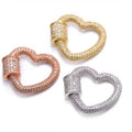 Brass Zircon Heart Shape Screw Clasps for Chain Necklace Gold Plated Carabiner Jewelry Findings Made in China for Jewelry Making
