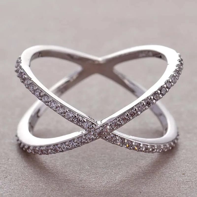 CAOSHI Simple Style Cross Over Design White/Black/Pink Cubic Zirconia Rings for Fashion Jewelry Silver Plated CZ Rings for Women