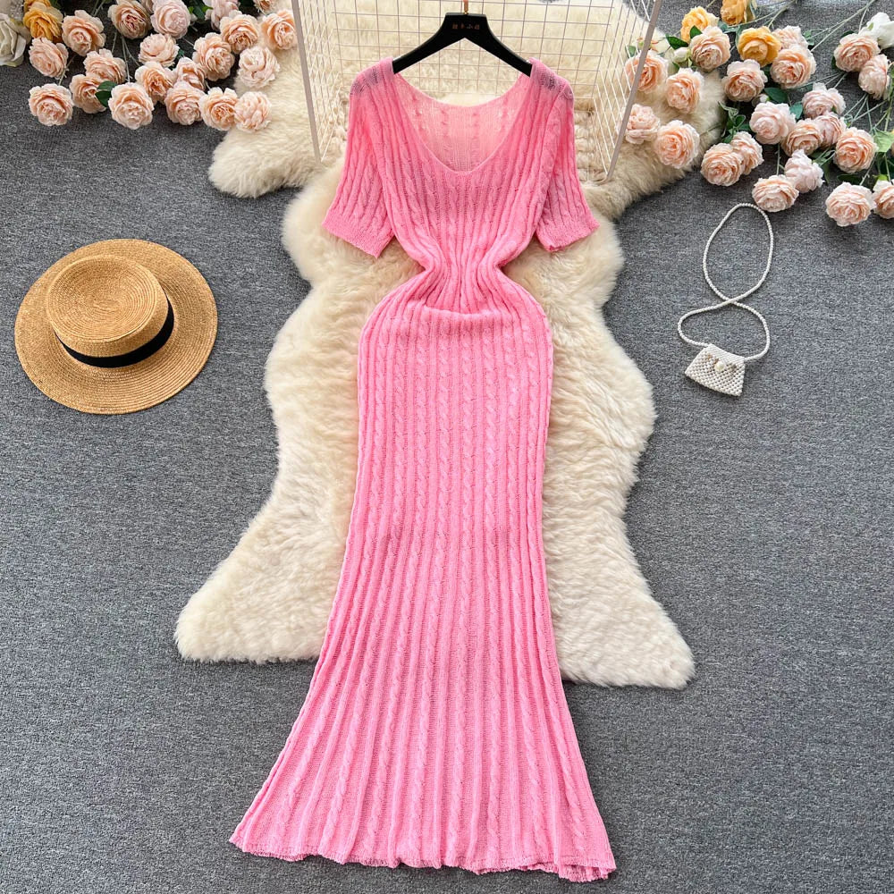 Women's Sets Summer Hole Tops Vintage Knitting Two Piece Set Clothing Wholesale