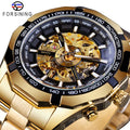 Top Clock Forsining Men Luxury Stainless Steel Waterproof Skeleton Mechanical Watches Transparent Dial Sport Male Wristwatches