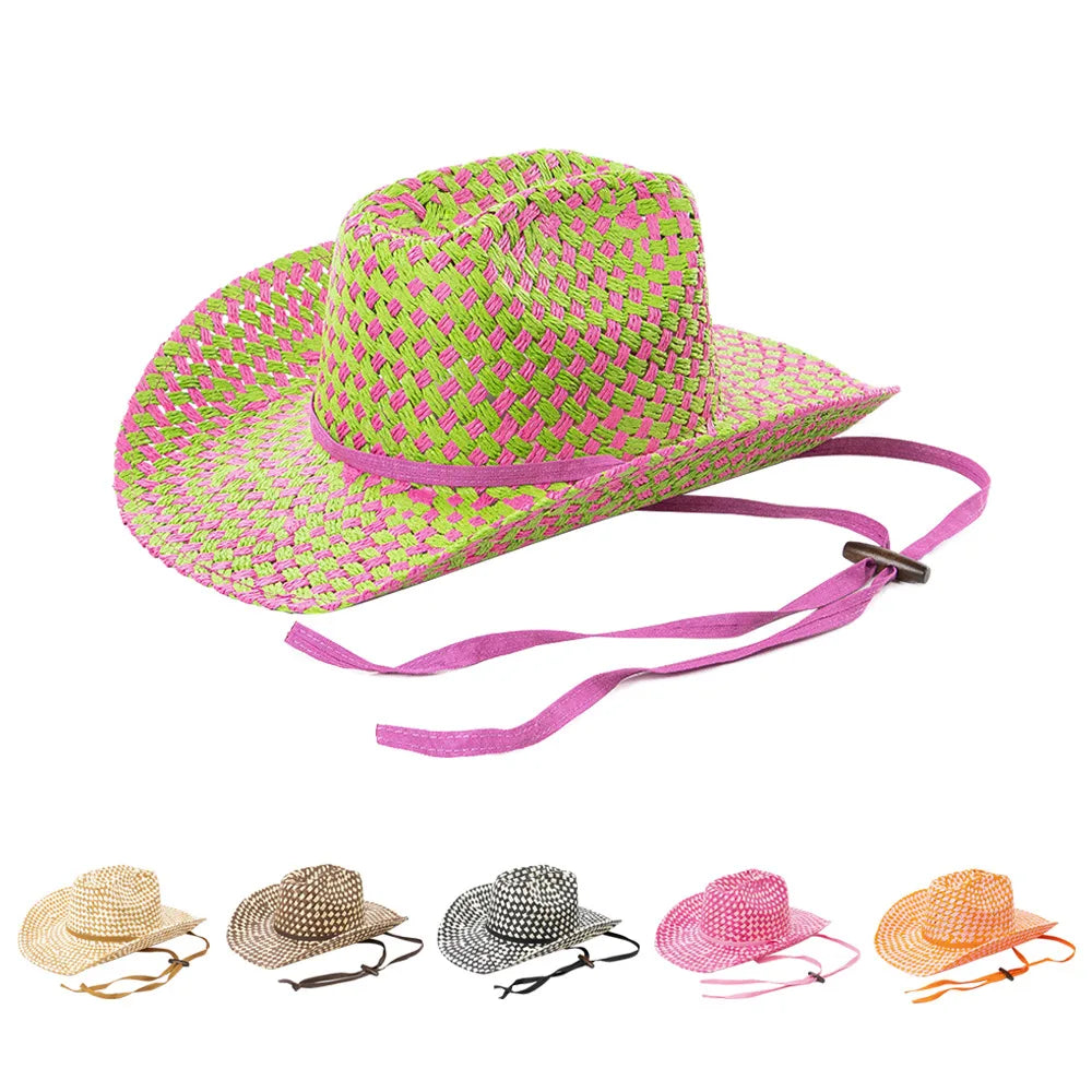 Wholesale Fashion Trendy Two Tone Color Hand Made Paper Straw Cowboy Hats for Women Men Summer Sun Shade