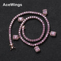 BC111  4mm16" 18" Brass CZ Tennis Chain with 5 Square Charm Necklace  Iced Out Cubic Zircon Jewelry for Women