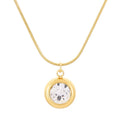 QUSEDINY Simple Stainless Steel Snake Bone Chain 12mm Circular White Diamond Zircon Pendant Necklace Jewelry