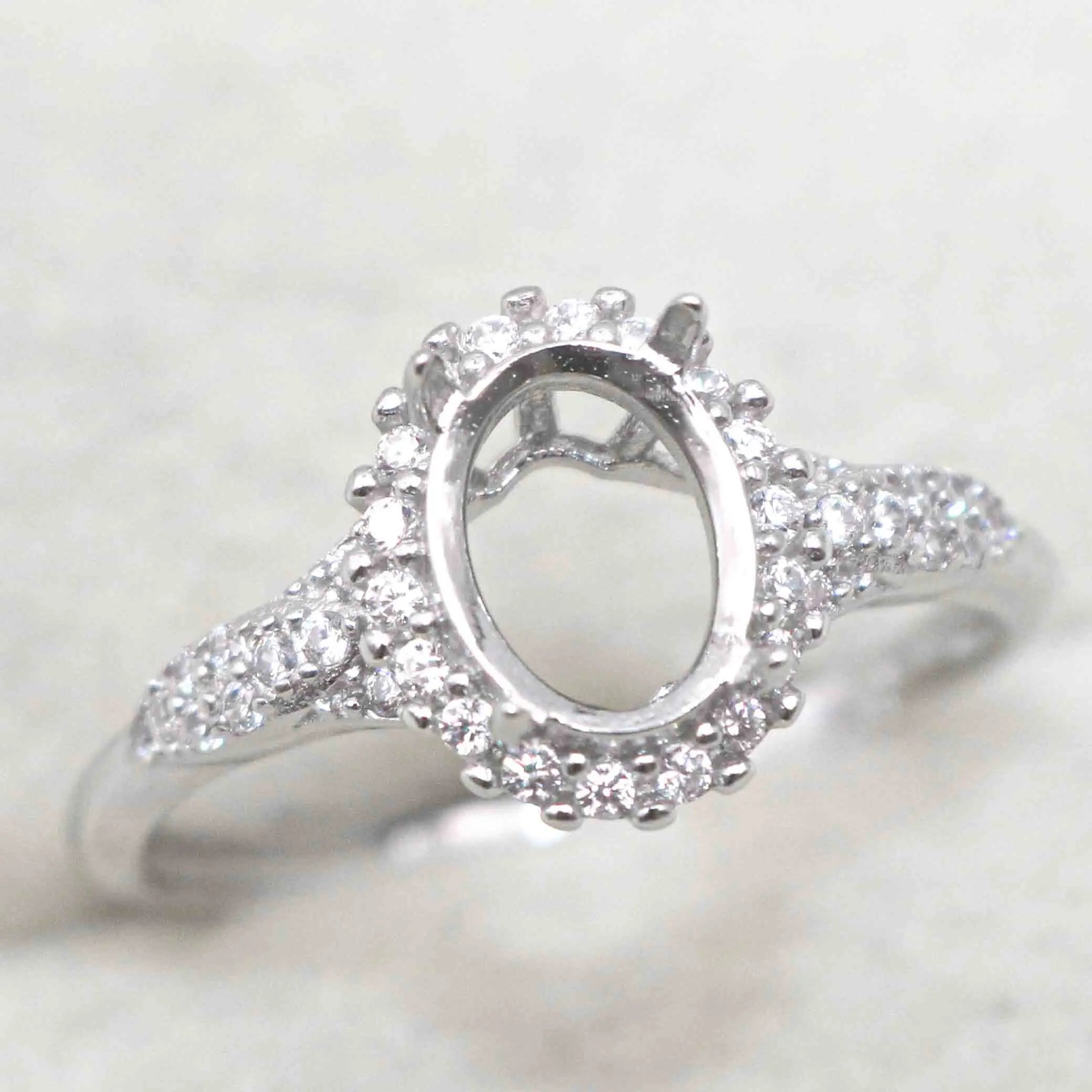 Sterling Silver 6*8mm Semi Mount Ring Empty Frame Blank Support Claw Setting S925 Base Holder Without Center Stone for Inlay DIY