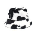 2020 Stylish Fashion Cow Print Rabbit Hair Furry Bucket Hat/Winter Hat for Women Winter Autumn